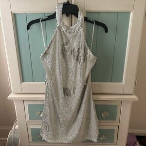 Silver Sequin Halter Dress